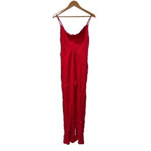 KARINA‎ GRIMALDI Red Silk Blend Cowl Neck Spaghetti Strap Wide Leg Jumpsuit